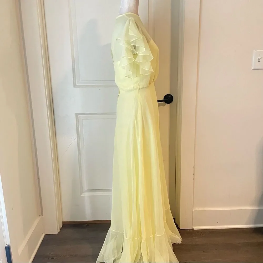 70s Jack Bryan Pale Butter Yellow Chiffon Evening Maxi Dress Size small - Picture 3 of 9